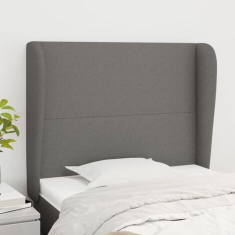 Tête de lit avec oreilles pour lit simple, Tableau décoratif de chevet élégante Gris foncé 103x23x118/128 cm Tissu SDG42060