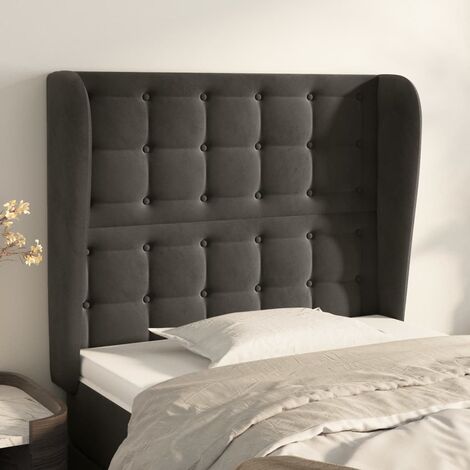 Tête de lit avec oreilles pour lit simple, Tableau décoratif de chevet élégante Gris foncé 103x23x118/128 cm Velours SDG43656