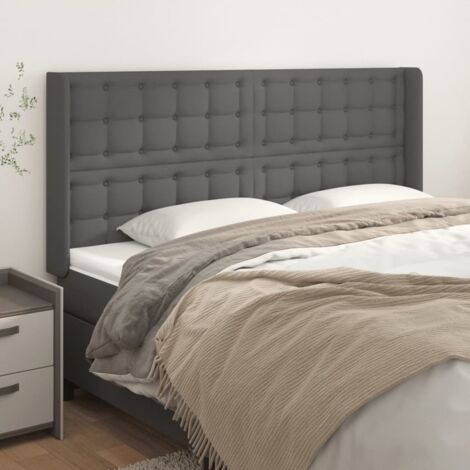 Tête de lit avec oreilles Style Classique Armoire de lit - Gris 183x16x118/128 cm Similicuir BV160698 - BonneVie