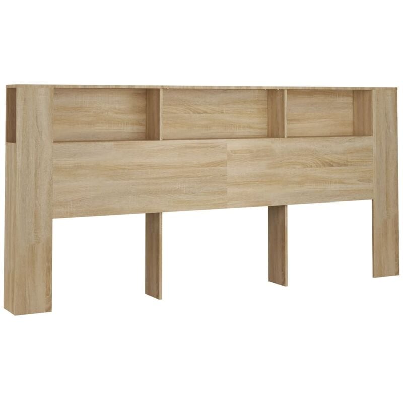 Tête de lit avec rangement accessoire de lit table de chevet étagère 220 x 18,5 x 104,5 cm mdf couleur chêne TDL0200043
