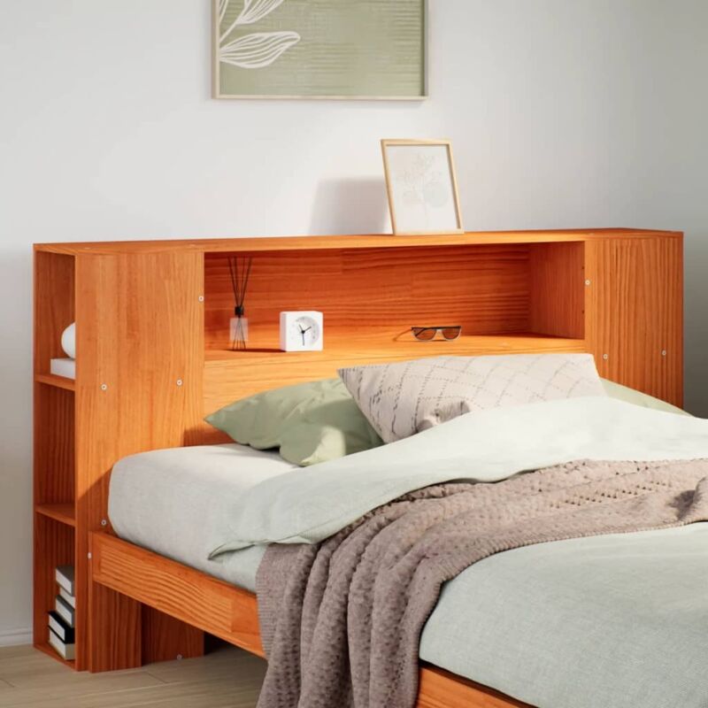 vidaXL Tête de lit avec rangement cire marron 135cm bois massif de pin
