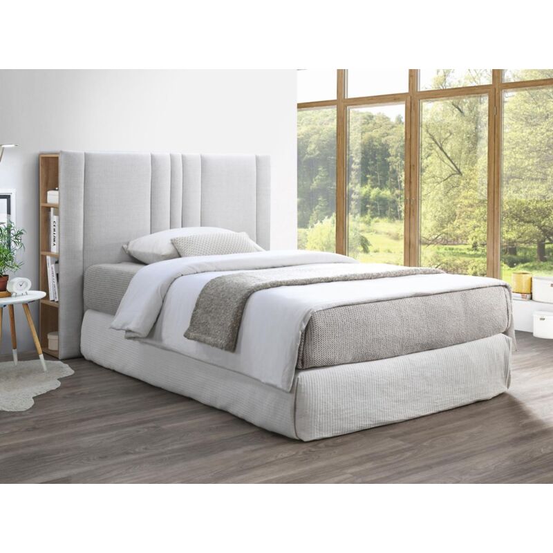 Tête de lit avec rangements 160 cm - Tissu - Gris clair et naturel - siveri