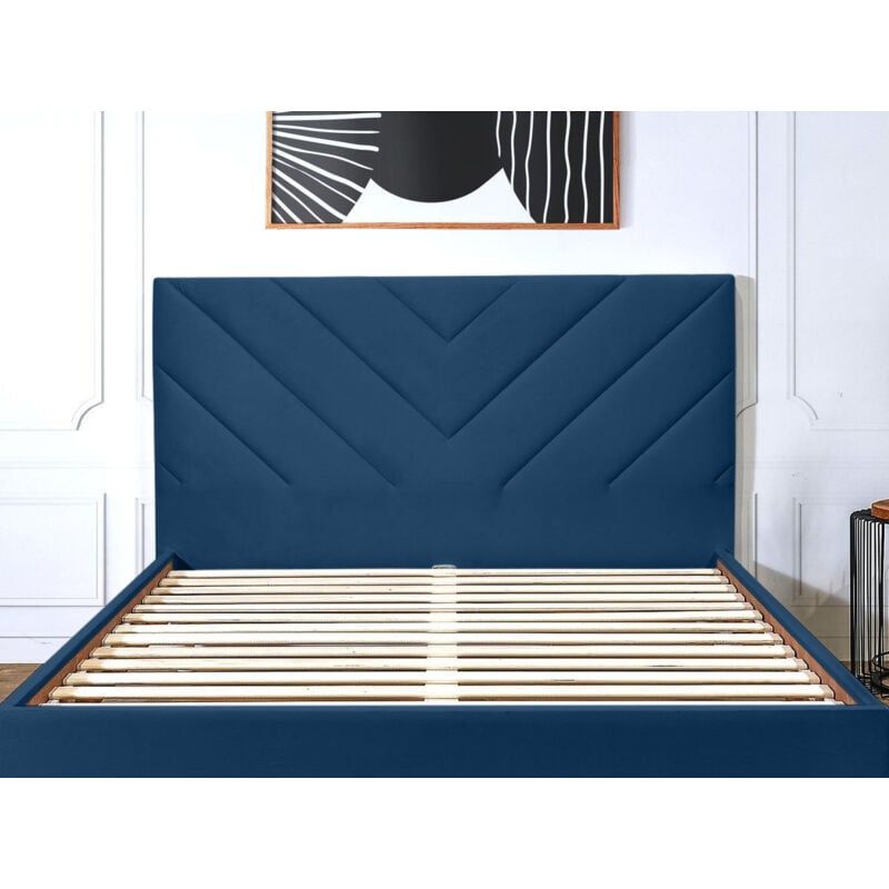 Bobochic - Tête de lit romane tissu velours 170 Bleu foncé