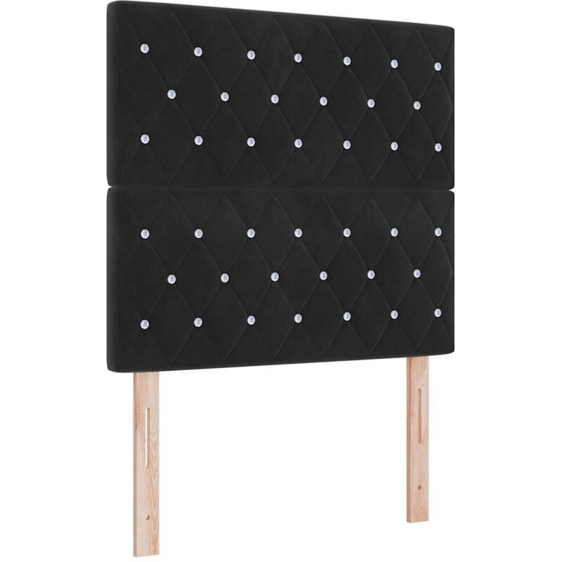 Tête de lit en velours noir avec capitonnage à boutons en cristal, 100 cm, Tête de lit en velours noir avec capitonnage à boutons en cristal, 200 cm