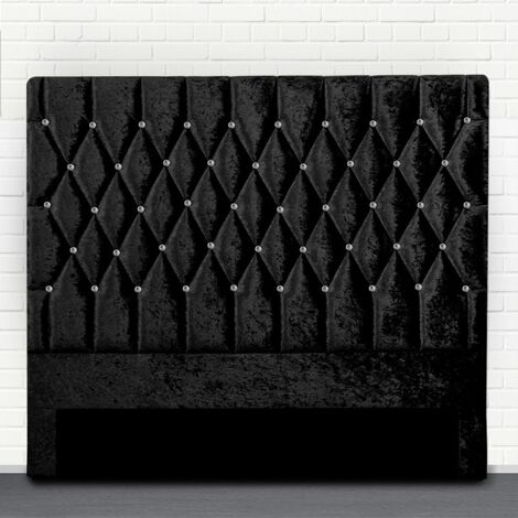 Tête de lit capitonnée avec strass – Noir – 140 cm – Tissu – Style baroque – Dimensions 140 x 4.5 x 83 cm – Meubler Design