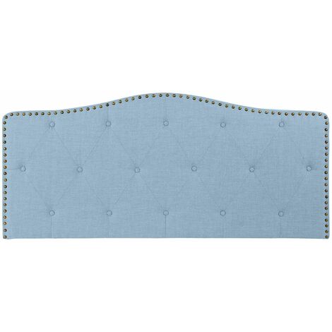 Tête de lit capitonnée coloris bleu en polyester / bois d'hévéa - Longueur 146 x profondeur 6 x hauteur 68 cm -PEGANE-
