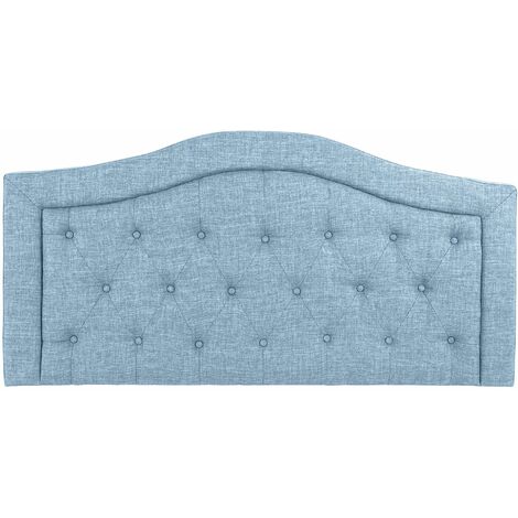 Tête de lit capitonnée coloris bleu en polyester / bois - Longueur 145 x profondeur 8 x hauteur 72 cm -PEGANE-