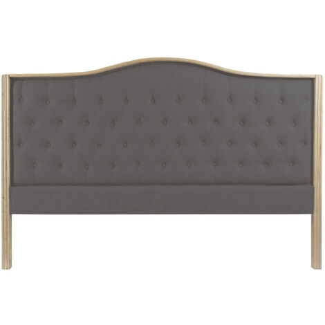Tête de lit capitonnée en lin coloris gris foncé et bois naturel - longueur 160 x profondeur 10 x Hauteur 120 cm