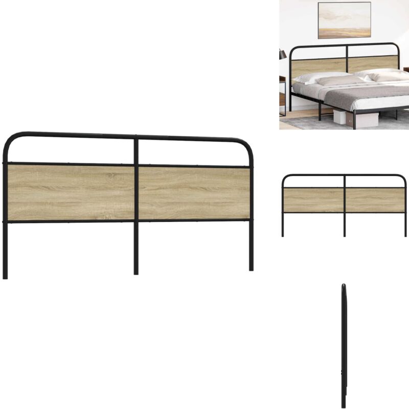 Tête de lit chêne sonoma 180 cm acier et bois d'ingénierie - Tête De Lit - Têtes De Lit - Tête De Lit Pour Lit Double - Tête De Lit En Métal