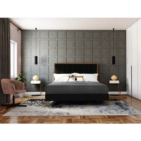 Tête de lit CLARISSE coutures verticales - 160 cm - Velours - Noir et doré - Noir