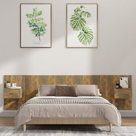 Tête de lit Contemporain Pour Lit adulte | avec armoires Chêne fumé Bois d'ingénierie 60508 - Brun