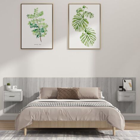 Tête de lit Contemporain Pour Lit adulte | avec armoires Gris sonoma Bois d'ingénierie 90407 - Gris