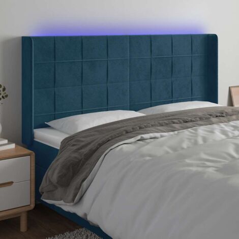 Tête de lit Décoratif à LED Bleu foncé 203x16x118/128 cm Velours -BV20594