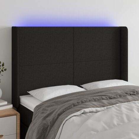 Tête de lit Décoratif à LED Noir 147x16x118/128 cm Tissu -BV25790