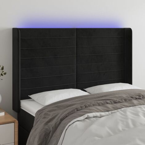 Tête de lit Décoratif à LED Noir 147x16x118/128 cm Velours -BV18130