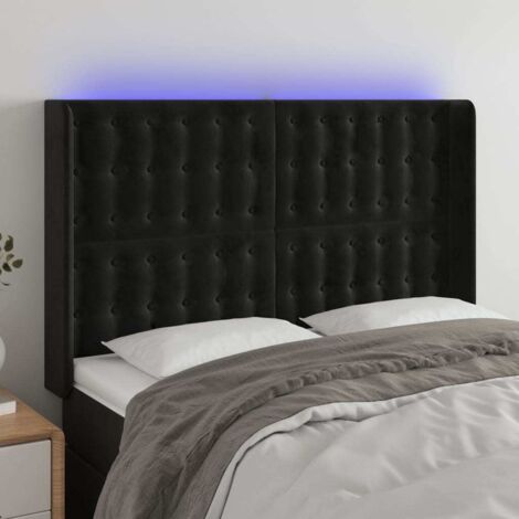 Tête de lit Décoratif à LED Noir 147x16x118/128 cm Velours -BV67307