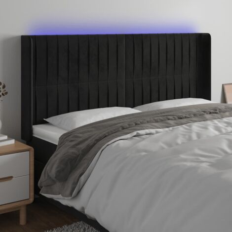 Tête de lit Décoratif à LED Noir 183x16x118/128 cm Velours -BV91576