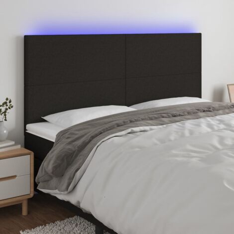 Tête de lit Décoratif à LED Noir 200x5x118/128 cm Tissu -BV39417
