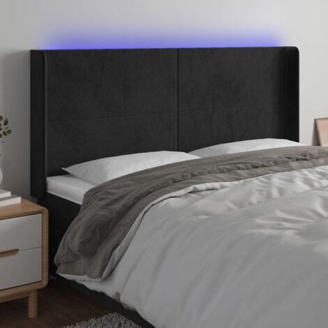 Tête de lit Décoratif à LED Noir 203x16x118/128 cm Velours -BV71760