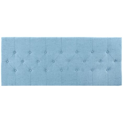 Tête de lit en bois et polyester coloris bleu clair - Longueur 160 x Profondeur 7 x hauteur 65 cm -PEGANE-