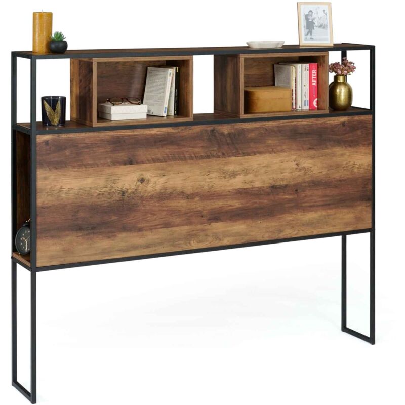 Tête de lit sur pied hawkins 145 cm bois foncé design industriel