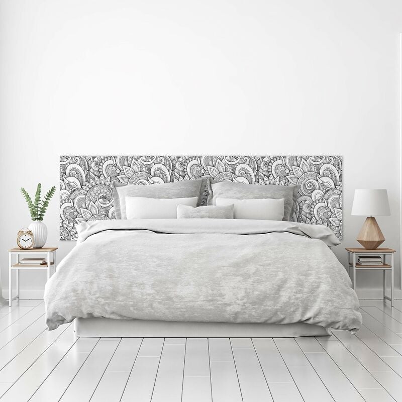 Tête de lit Lit pvc Décoratif Economique Mandala Noir et Blanc Mesures 3D - 150 cm x 60 cm