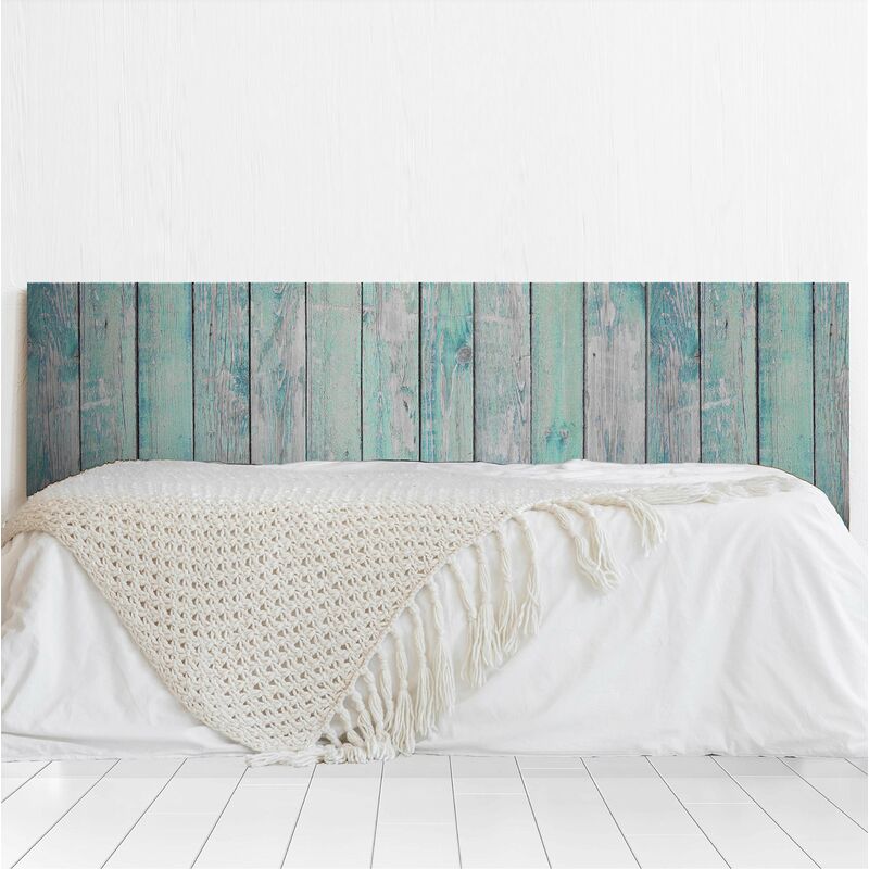 tête de lit Lit PVC Décoratif Economique Texture Bois Tables Vertical Peint Turquoise Vieilli Différentes Tailles - 100 cm x 100 cm