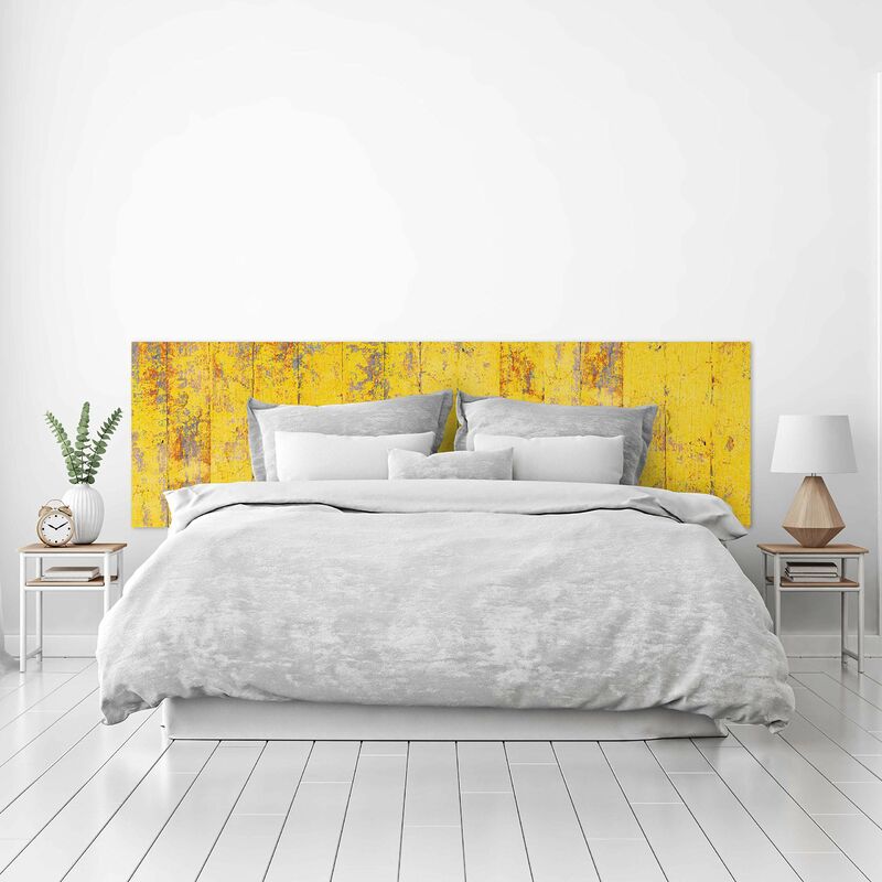 Tête de lit Lit PVC Décoratif Economique Texture Vieux Bois Peint Jaune Porté Différentes Tailles - 200 cm x 60 cm