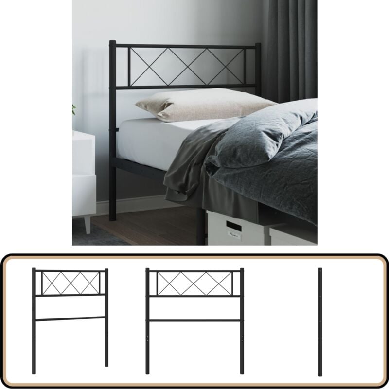 Tête de lit métal noir 75 cm - Tête De Lit - Lit Simple - Tête De Lit Métal - Tête De Lit Noire - Meuble Chambre