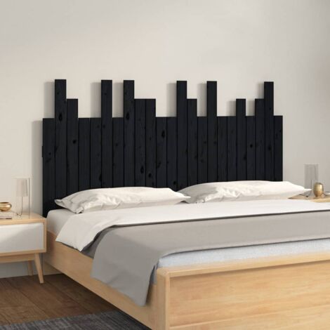 JINLEFU Tête de lit murale Noir 146,5x3x80 cm Bois massif de pin