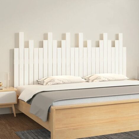 Tête de lit murale pour lit double, Cadre de lit, Tableau décoratif de chevet Blanc 166x3x80 cm Bois massif de pin CDE23144