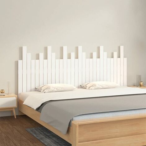 Tête de lit murale pour lit double, Cadre de lit, Tableau décoratif de chevet Blanc 185x3x80 cm Bois massif de pin CDE53266