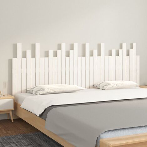 Tête de lit murale pour lit double, Cadre de lit, Tableau décoratif de chevet Blanc 204x3x80 cm Bois massif de pin CDE18655