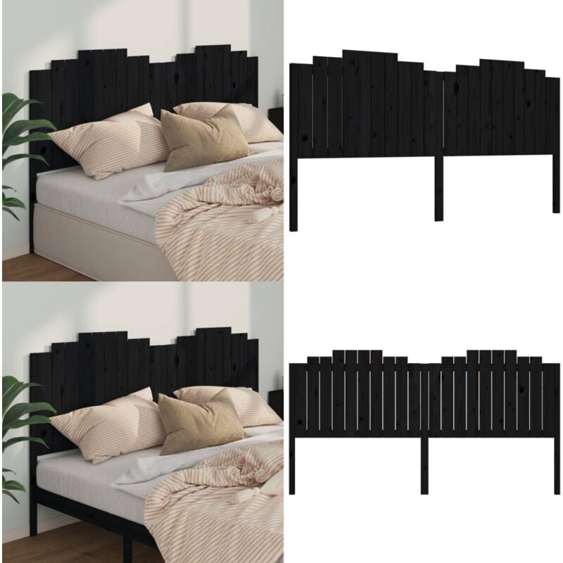 Vidaxl - Tête de lit Noir 206x4x110 cm Bois massif de pin - Tête De Lit - Tête De Lit Bois - Tête De Lit Noire - Meuble Chambre - Mobilier Chambre