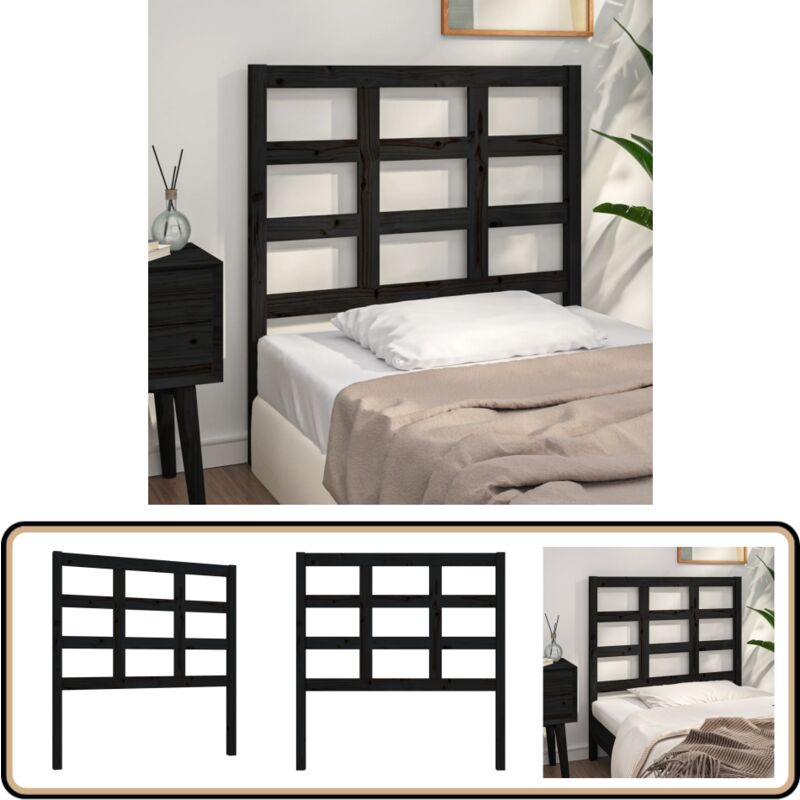 Tête de lit Noir 95,5x4x100 cm Bois massif de pin - Tête De Lit - Tête De Lit Bois - Tête De Lit Noire - Meuble Chambre - Décoration Chambre
