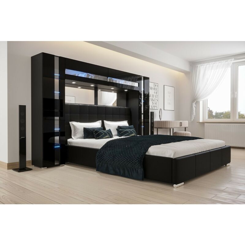 Tête de lit Armoire - pont de lit panama 14-HG-B-1-1A noir/noir brillant 256x184x35cm