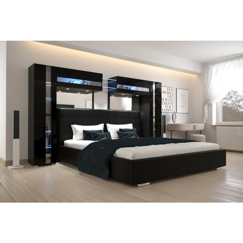 Tête de lit Armoire - pont de lit panama 14/HG/B/1-1C noir/noir brillant 290x184x35cm