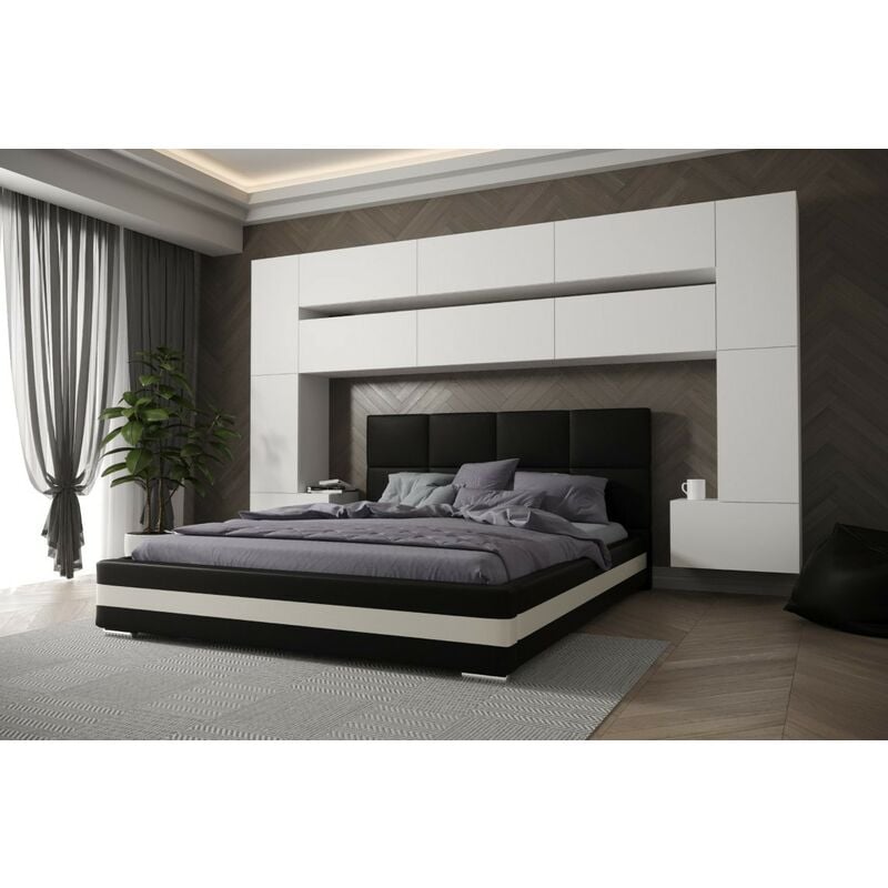 Viva - Tête de lit Armoire - pont de lit panama 7/M/W/4-1C blanc mat 300x213x35cm
