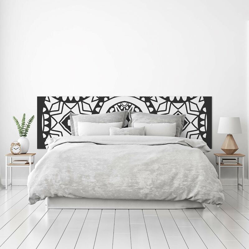 Tête de lit PVC Lit Décoratif Economique Géométrique Design Mandala Noir et Blanc Différentes tailles - 200 cm x 60 cm