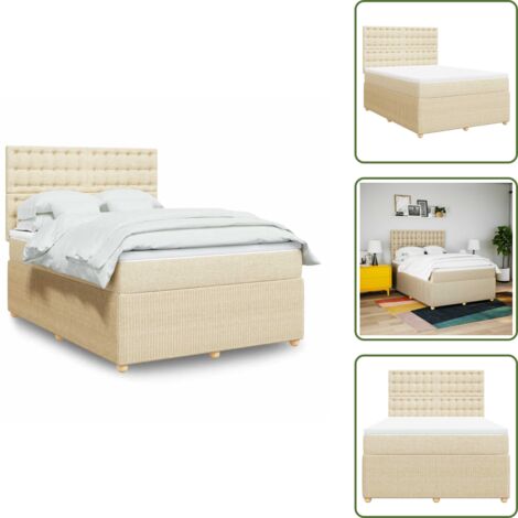 Tête de lit réglable - vidaXL Sommier à lattes de lit avec matelas Crème 160x200 cm Tissu - Surmatelas confortable