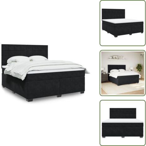 Tête de lit réglable - vidaXL Sommier à lattes de lit avec matelas Noir 180x200 cm Velours - Surmatelas