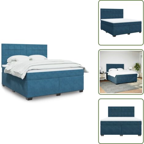 Tête de lit réglable - vidaXL Sommier à lattes de lit et matelas bleu 180x200 cm velours - Surmatelas
