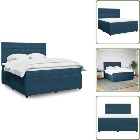 Tête de lit réglable - vidaXL Sommier à lattes de lit et matelas Bleu foncé 180x200cm Velours - Surmatelas confortable