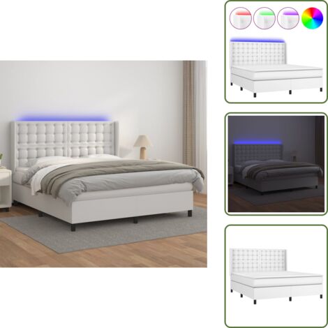 Tête de lit réglable - vidaXL Sommier à lattes de lit matelas LED Blanc 160x200 cm Similicuir - Bande LED colorée