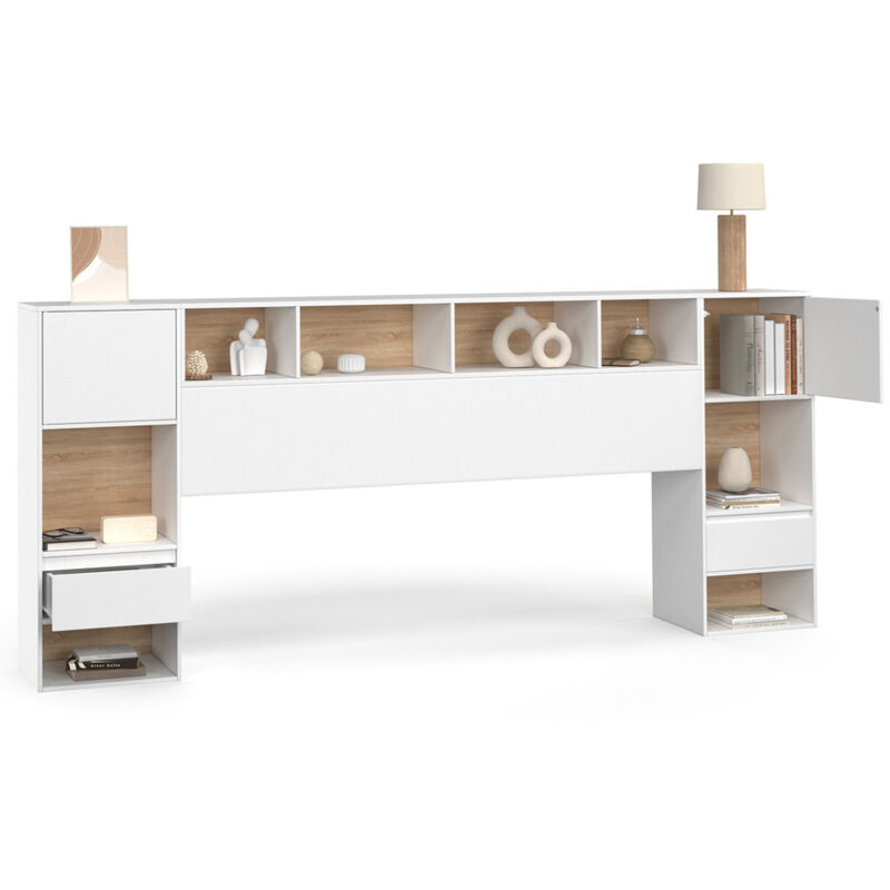 Tête de lit sur pied blanc et bois