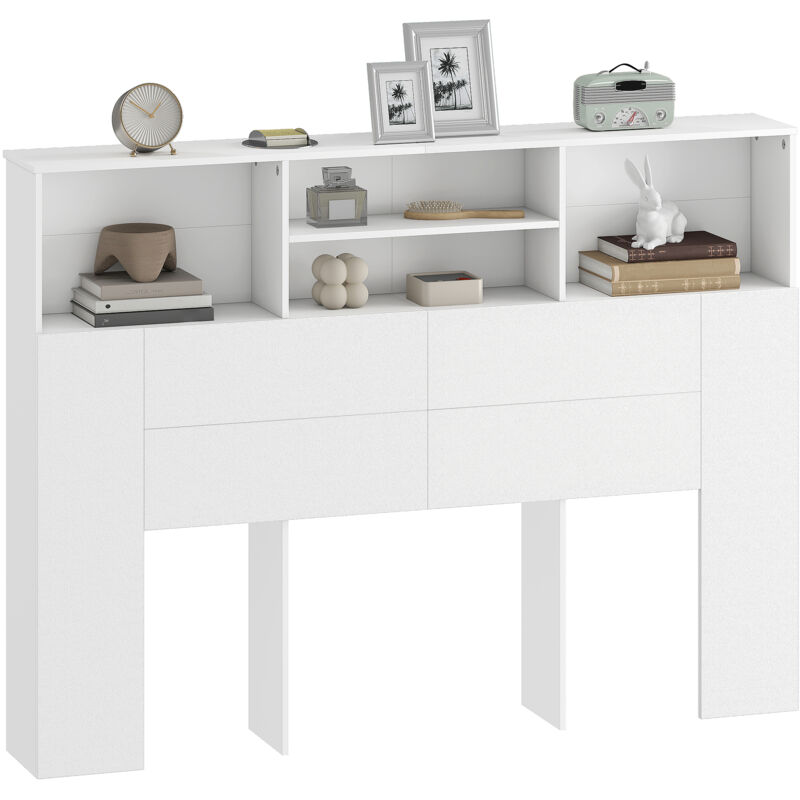 Tête de lit sur pied - HOMCOM - 4 compartiments ouverts - 140 x 19 x 103,5 cm - blanc Tête de lit sur pied - HOMCOM - 4 compartiments ouverts - 140 x 19 x 103,5 cm - blanc