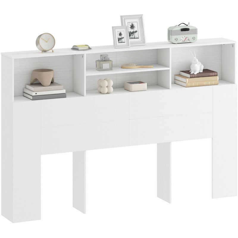 Tête de lit sur pied - HOMCOM - 4 compartiments ouverts - 160 x 20,2 x 108,2 cm - blanc Tête de lit sur pied - HOMCOM - 4 compartiments ouverts - 160 x 20,2 x 108,2 cm - blanc