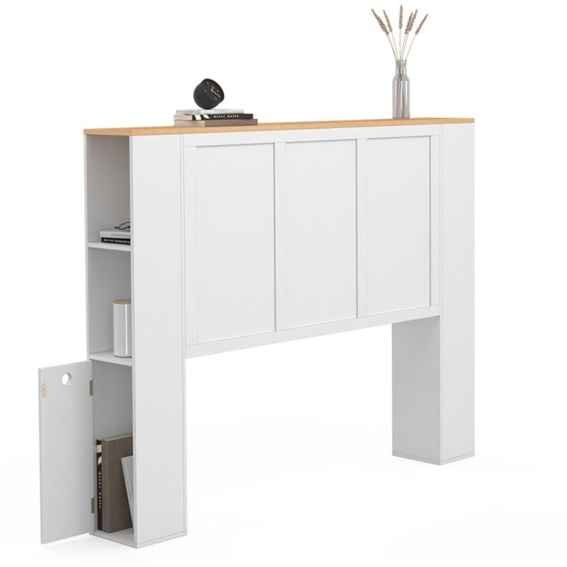 Tête de lit sur pied vito 145 cm avec rangements blanc et plateau bois