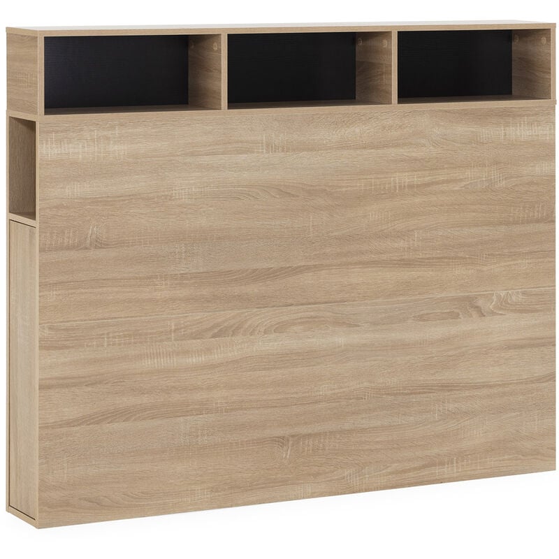 Tête de lit Zeus 165 cm avec rangements chêne, 2 portes 9 trous