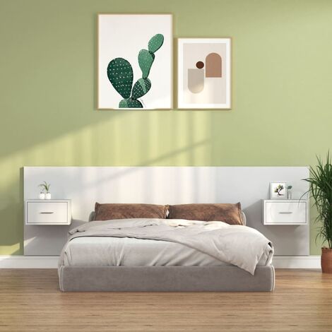 Tête de lit，Armoire de tête de lit，Chevets intégrés，Panneau de lit Blanc Bois d’ingénierie XZZ46564